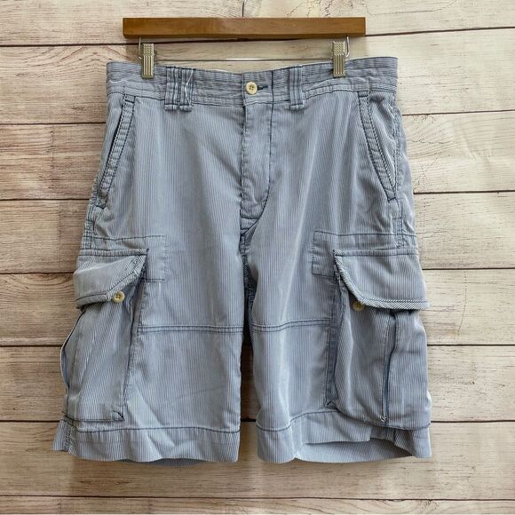 POLO RALPH LAUREN BLUE AND WHITE‎ STRIPED CARGO SHORTS - Picture 1 of 6
